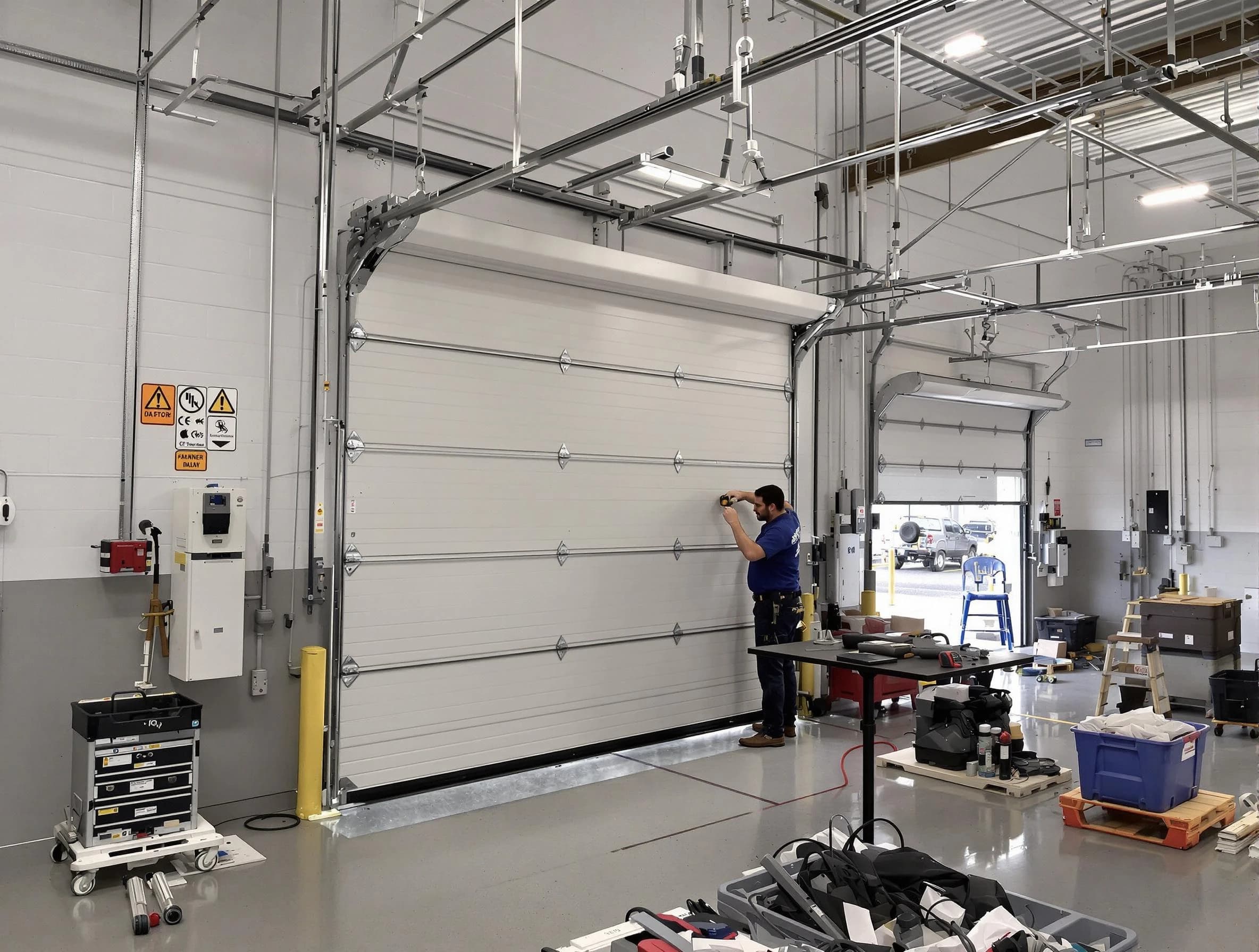 Commercial garage door repair being performed by Colonial Heights Garage Door Repair expert in Colonial Heights