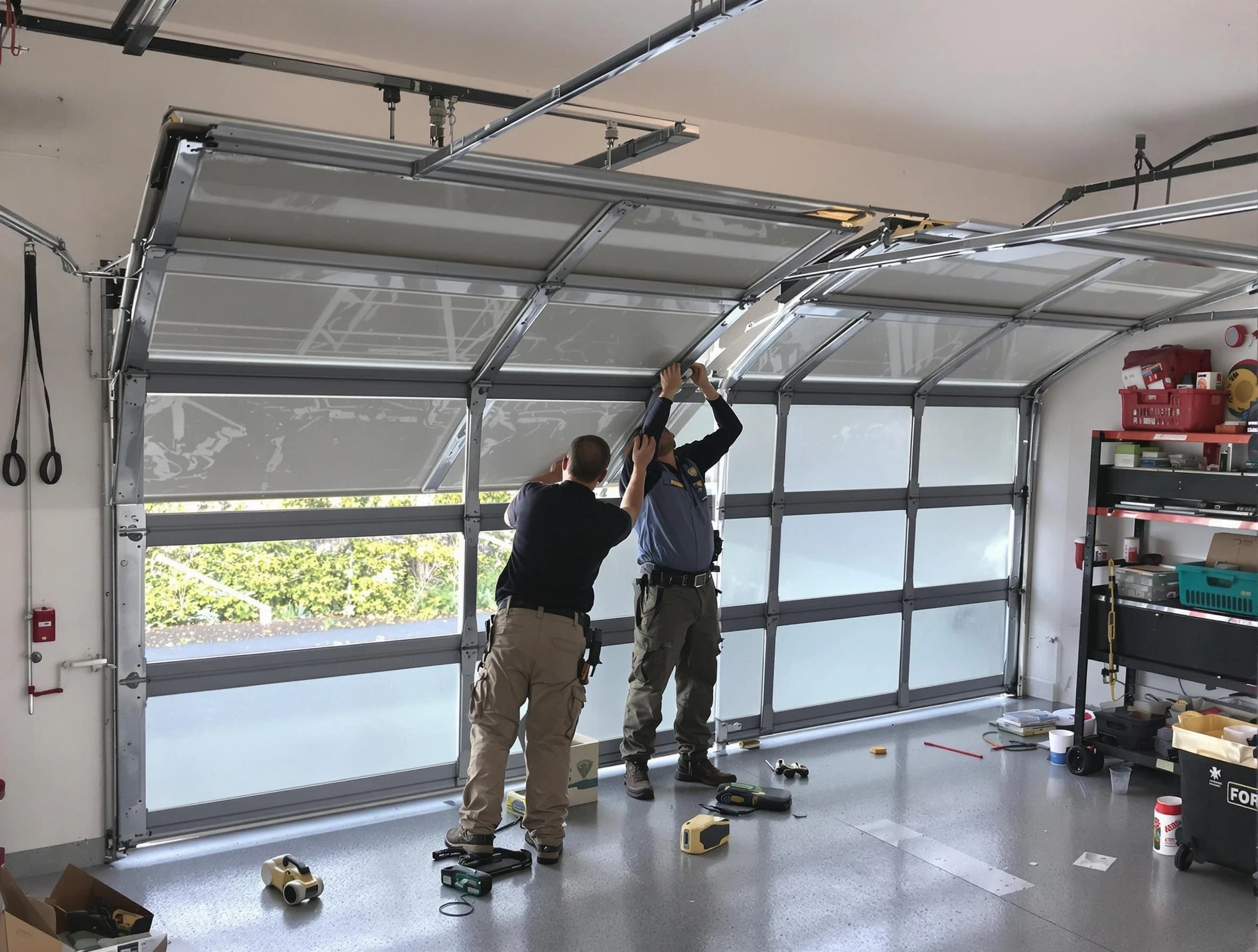 Colonial Heights Garage Door Repair expert performing precise panel replacement on Colonial Heights garage door