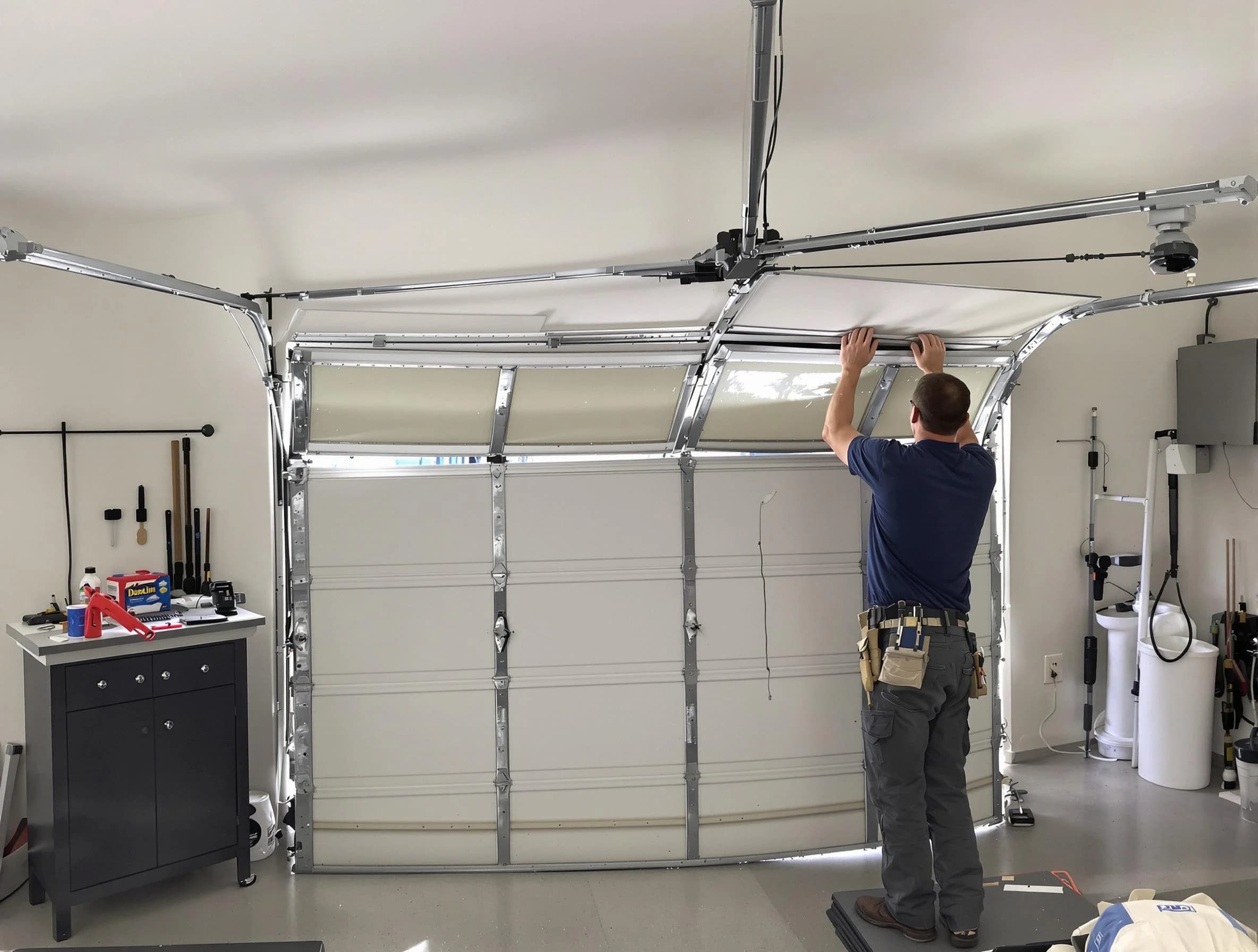 Colonial Heights Garage Door Repair specialist performing precise section replacement on Colonial Heights garage door