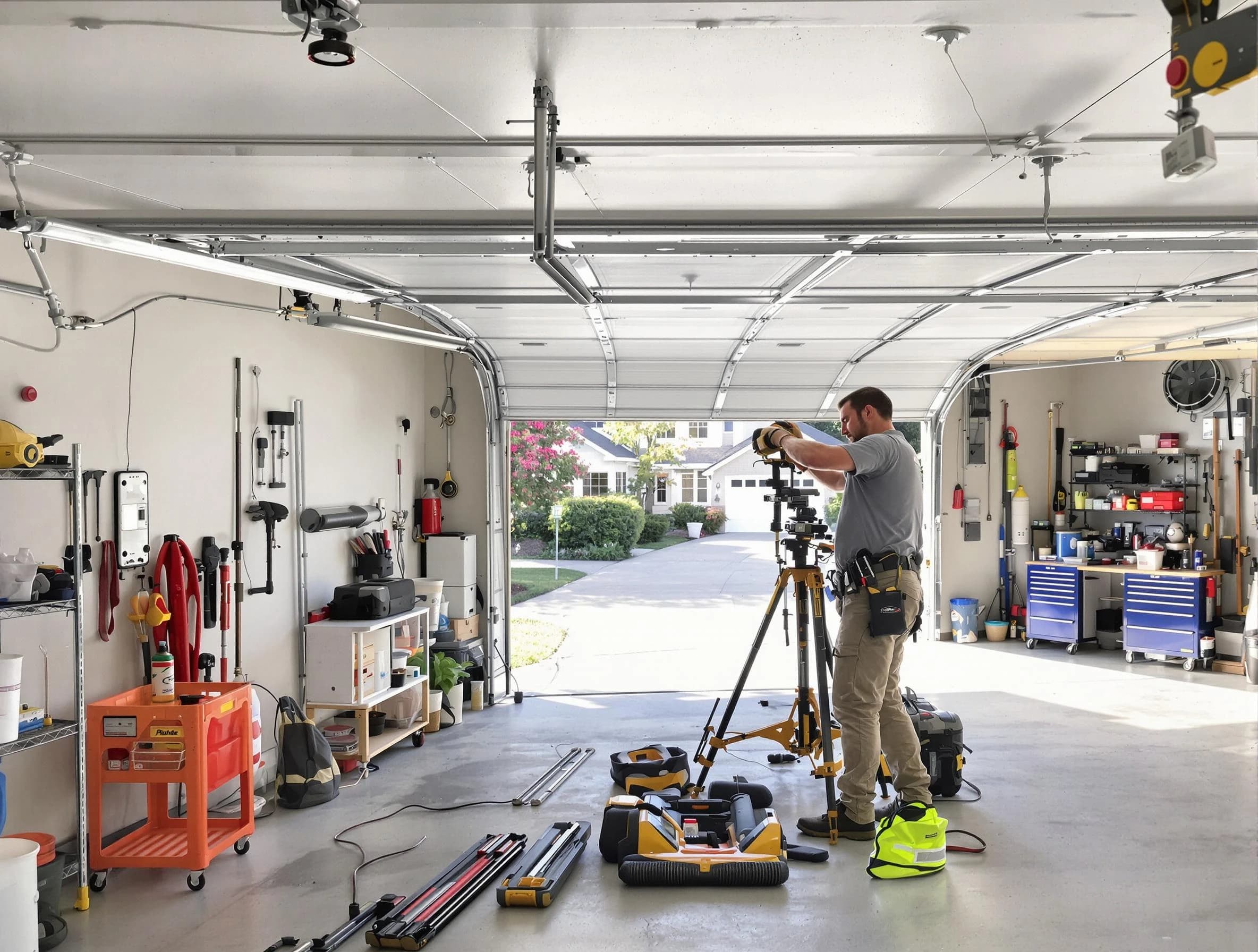 Colonial Heights Garage Door Repair specialist performing laser-guided track alignment in Colonial Heights