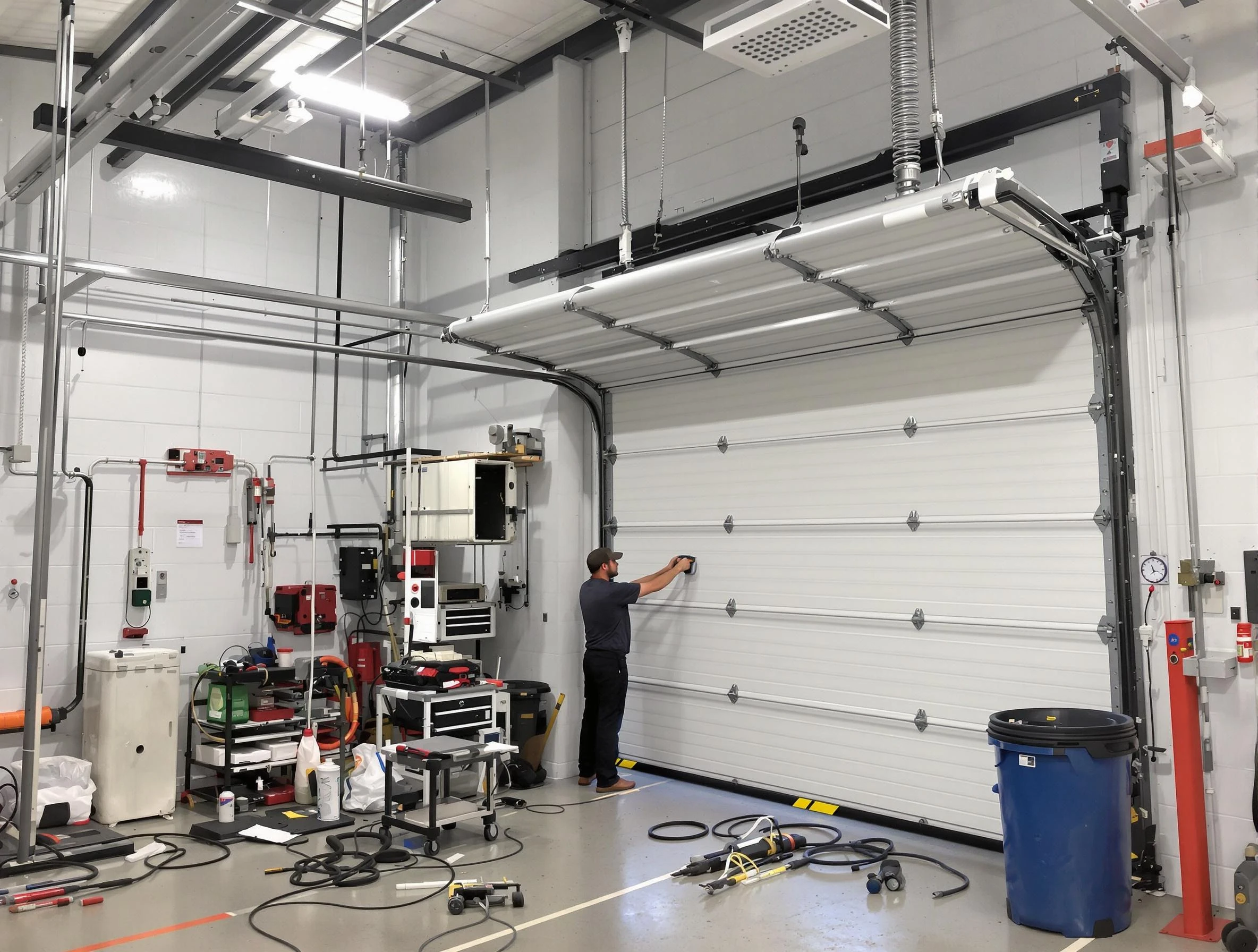 Colonial Heights Garage Door Repair certified technician performing commercial door repair at a Colonial Heights business facility