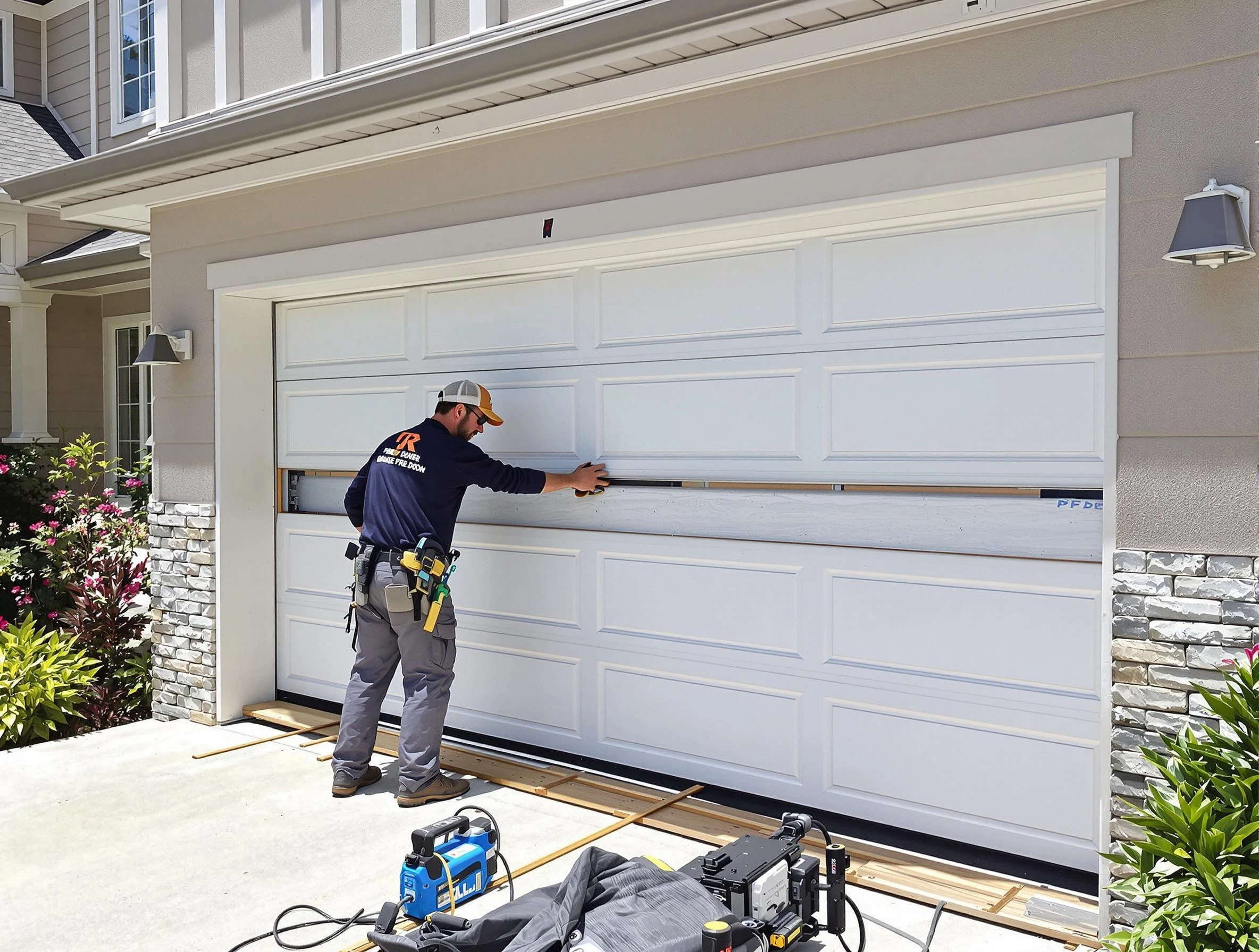 Colonial Heights Garage Door Repair team performing complete garage door replacement at Colonial Heights residence