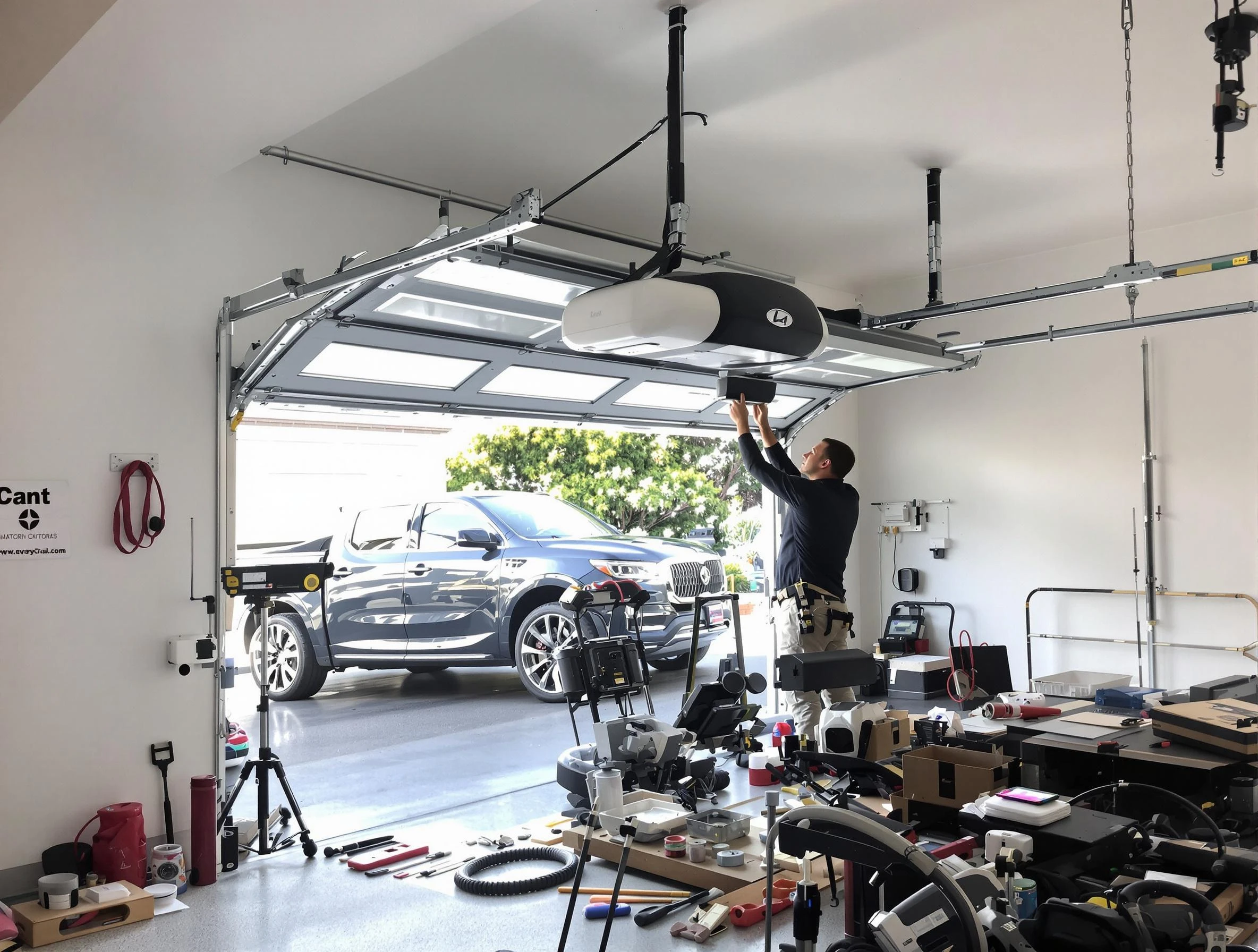 Colonial Heights Garage Door Repair specialist installing smart garage door opener system in Colonial Heights home
