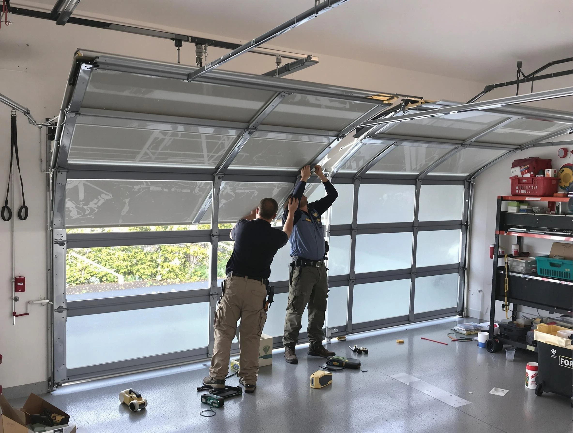 Colonial Heights Garage Door Repair expert performing precise panel replacement on Colonial Heights garage door
