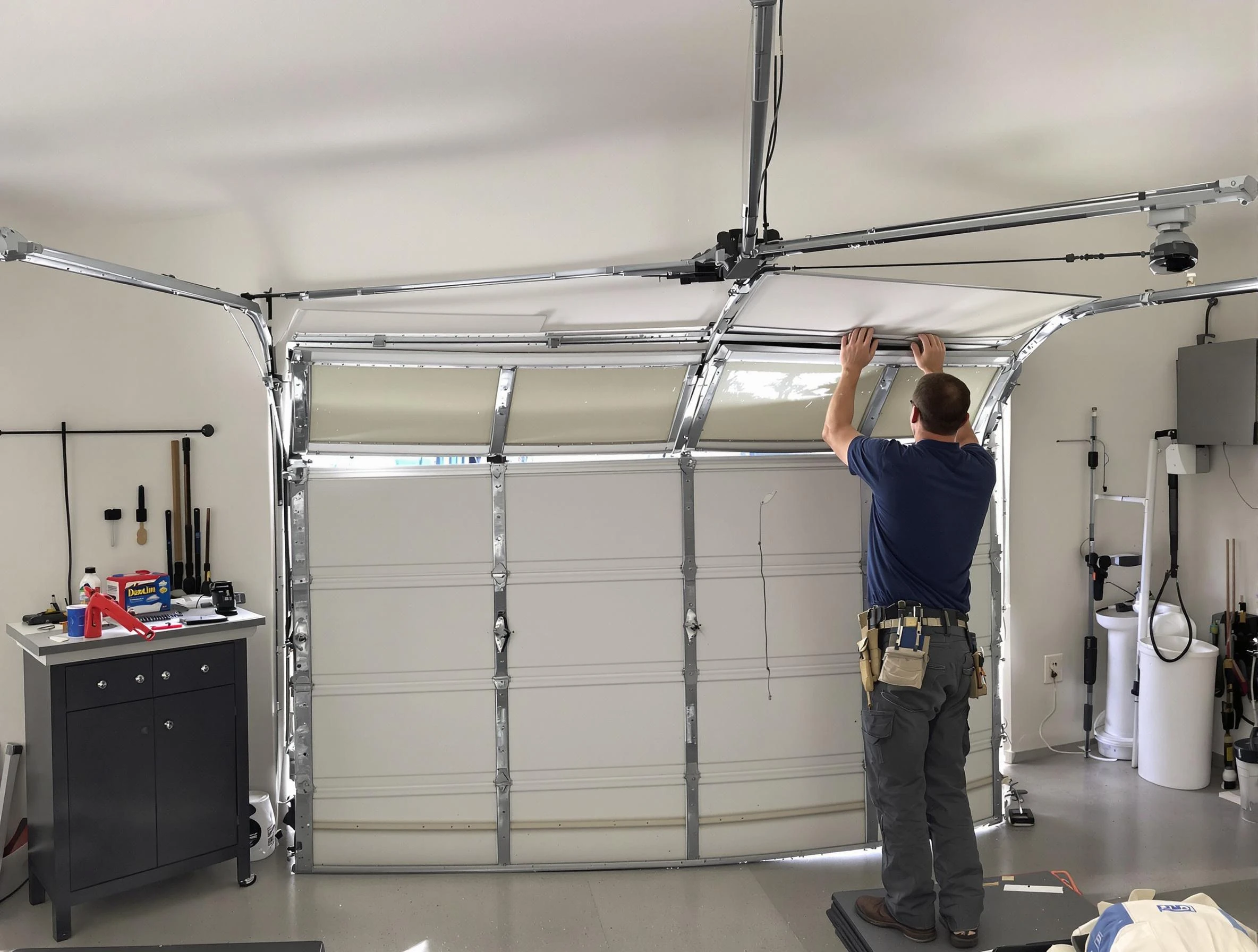 Colonial Heights Garage Door Repair specialist performing precise section replacement on Colonial Heights garage door